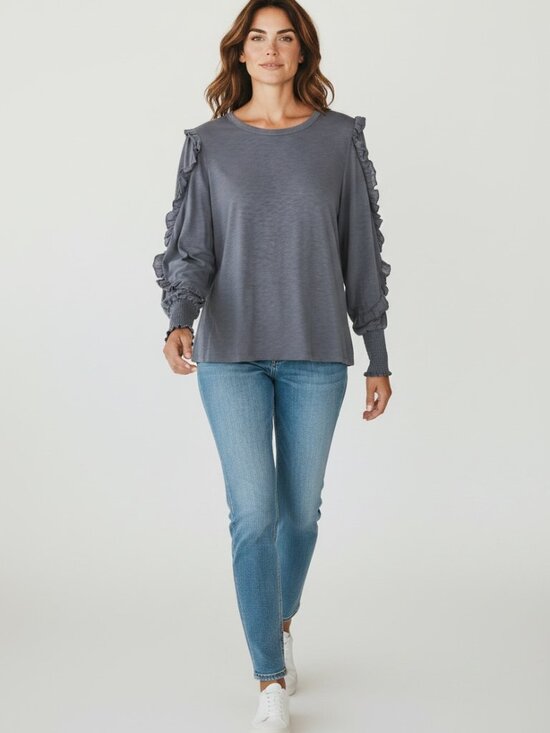 Veronica Beard Tops - Veronica Beard Osage Cotton Ruffle Sleeve Smocked Cuff Top- S- MSRP $225